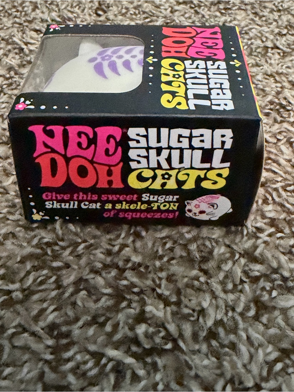 Needoh Sugar Skull Cats Squishy Toy - White with Purple & Yellow blue Accents - Picture 2 of 5